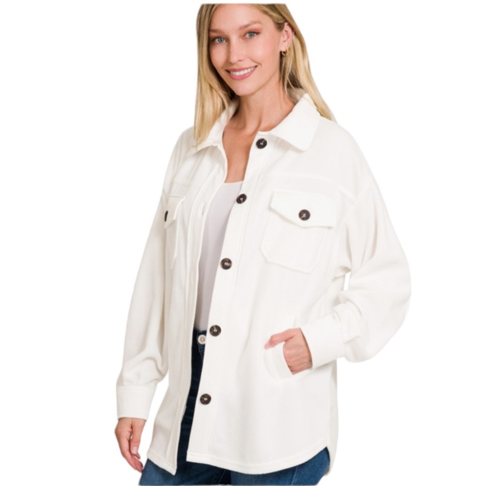 Women’s Off-White Oversized Basic Fleece Shacket NWT